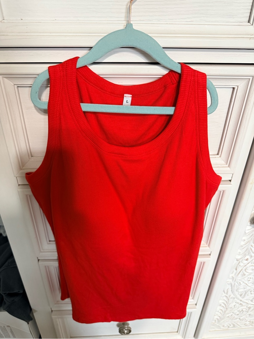 Red Ribbed Scoop Neck Tank Top with built in bra